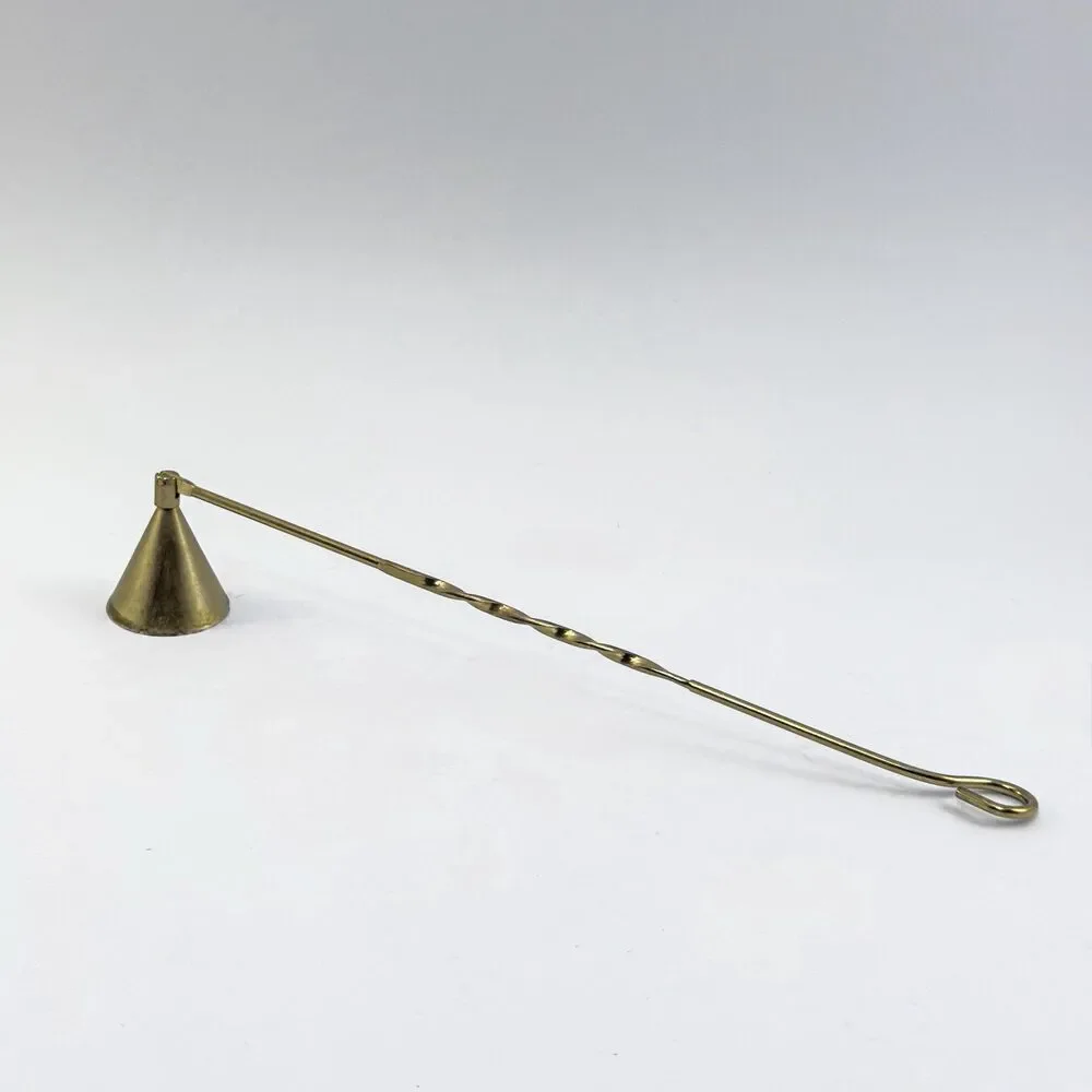 Vtg 11” Brass Twisted Handle Cone Shape Candle Flame Snuffer Extinguisher Rustic - Picture 2 of 4